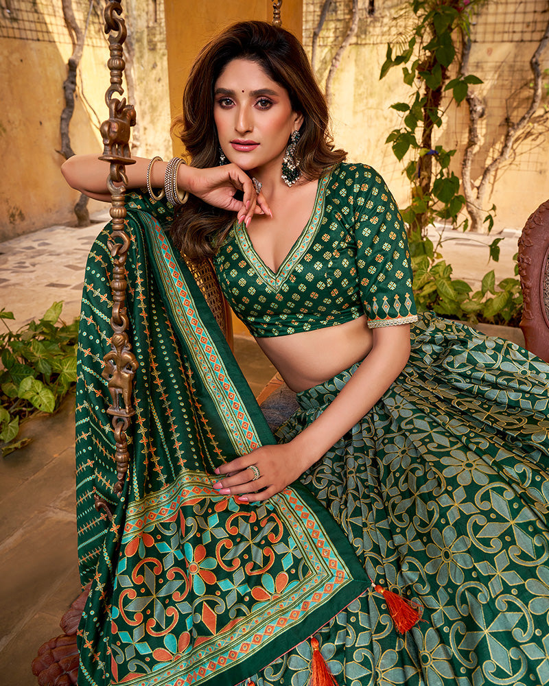 Green Color Tasar Silk Sparkle Lehenga Choli