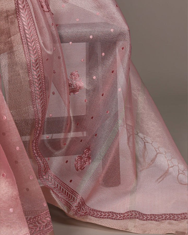 Light Pink Color Poly Shimmer Embroidered Saree