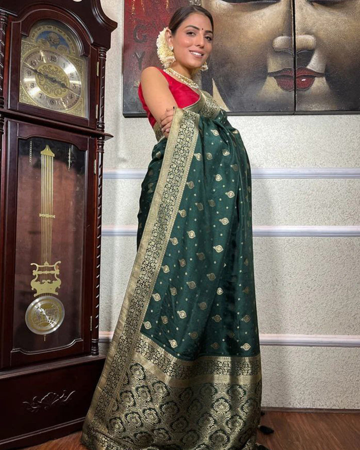 Green Color Rich Pallu Design Banarasi Soft Silk Saree