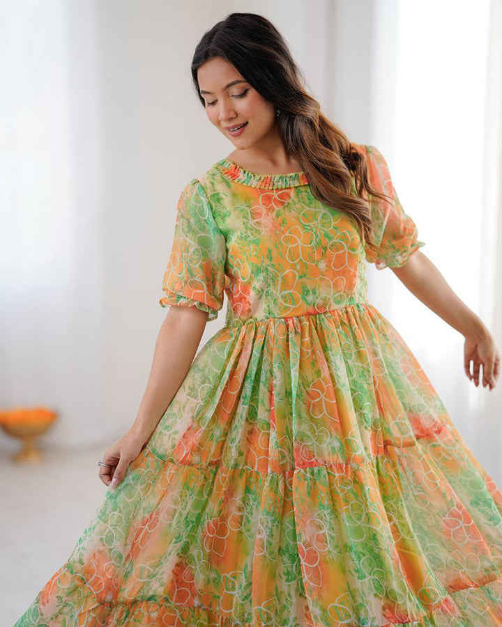 Lime Green Color Georgette Digital Printed Tunic