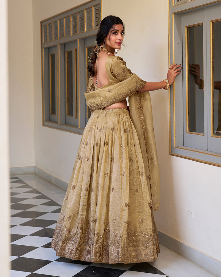 Designer Off-White Color Gold Crush Sequence Embroidered Work Lehenga Choli