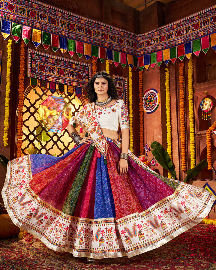 Traditional Multi Color Mirror Work Navratri Lehenga Choli
