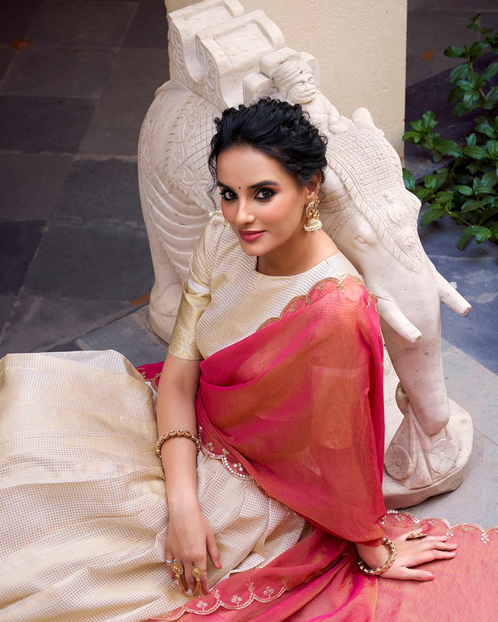 Designer Off-White Color Jacquard Chex Lehenga Choli