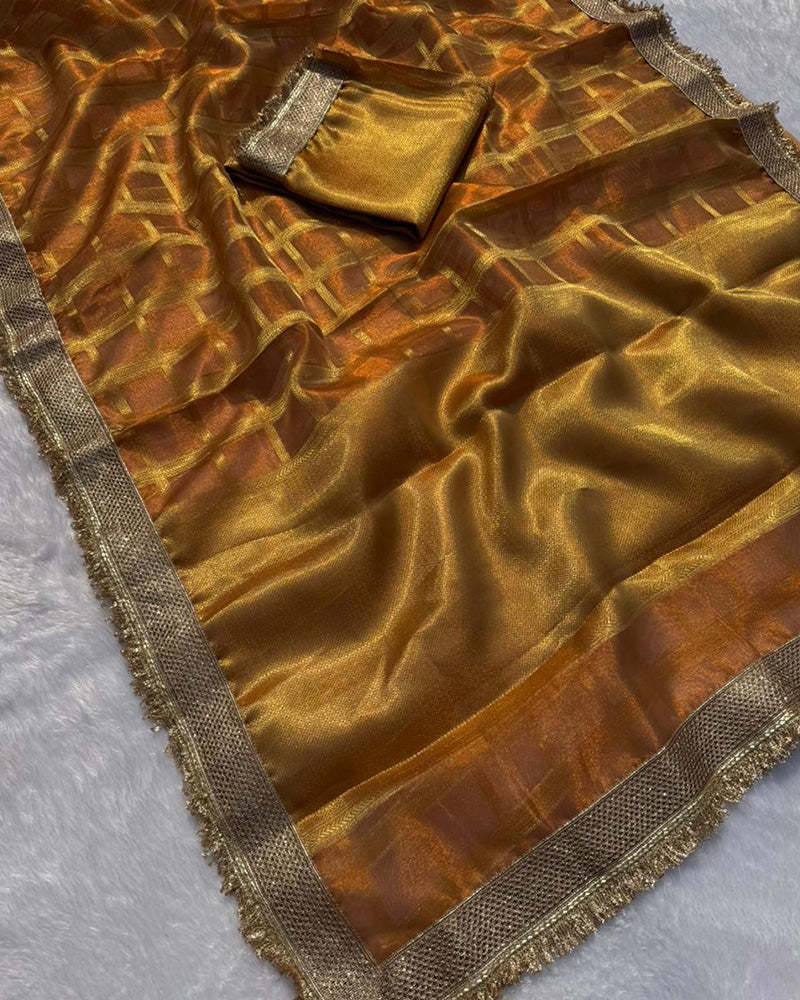 Orange Color Banarasi Gharchola Tissue Silk Saree