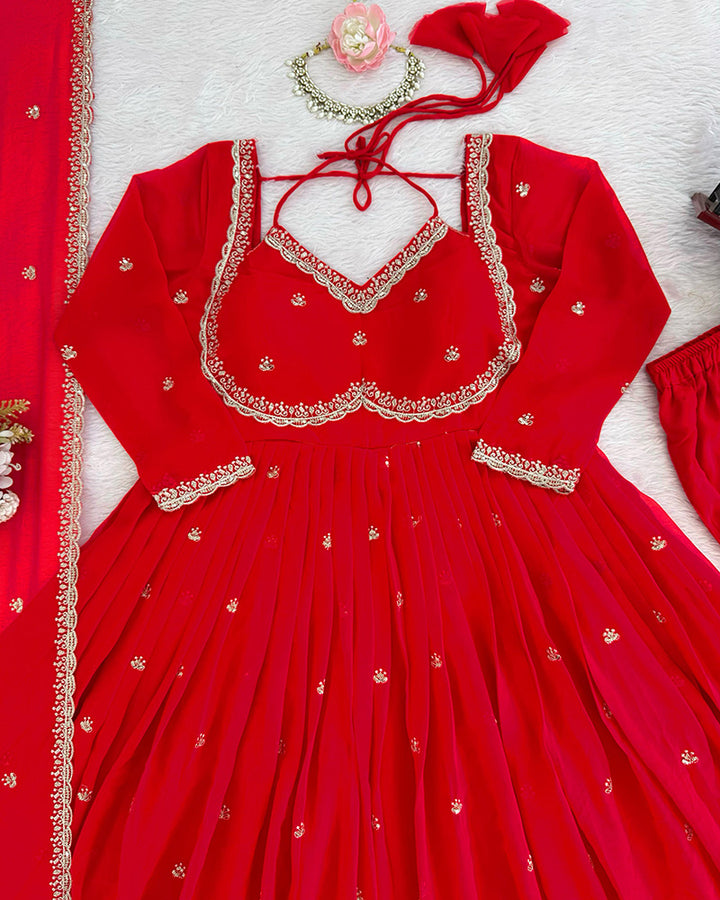 Red Color Georgette Sequence Embroidered Anarkali Suit