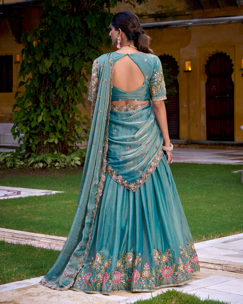 Sky Blue Color Zari Shimmer Thread Embroidered Lehenga Choli
