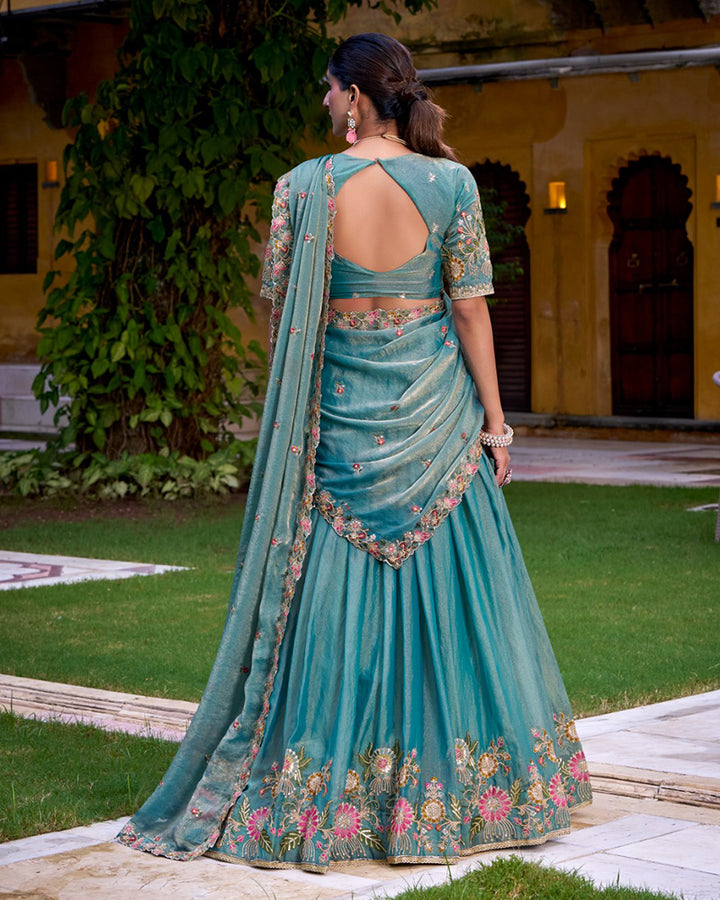 Sky Blue Color Zari Shimmer Thread Embroidered Lehenga Choli