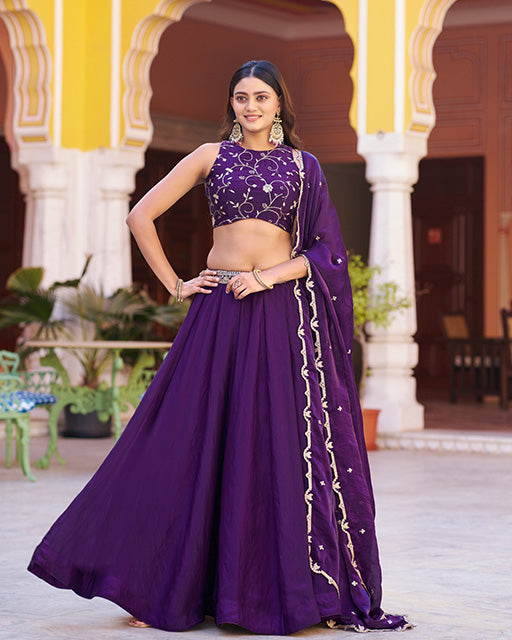 Purple Color Fendi  Embroidered Lehenga Choli