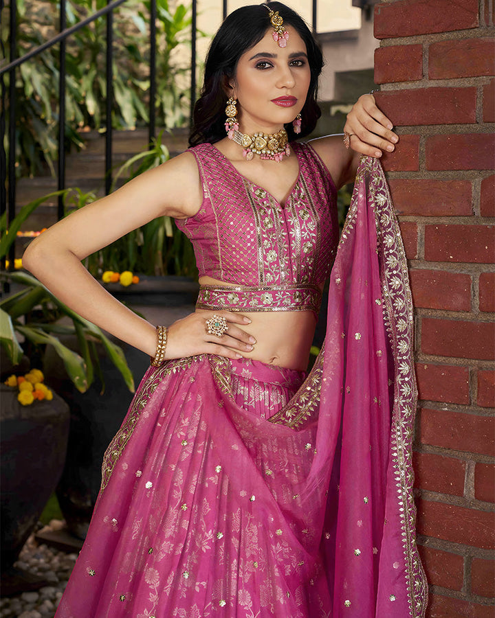 Pink Color Dola Silk Jacquard Lehenga Choli