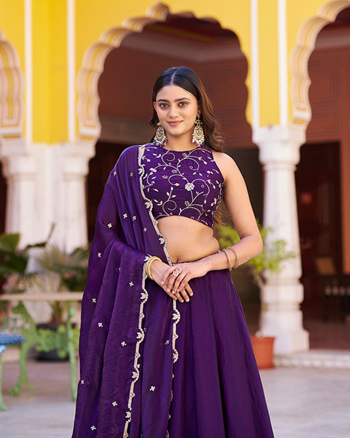 Purple Color Fendi  Embroidered Lehenga Choli