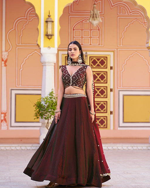 Maroon Color Fendi  Embroidered Lehenga Choli