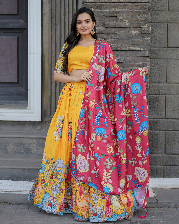 Yellow And Pink Color Designer Printed Lehenga Choli