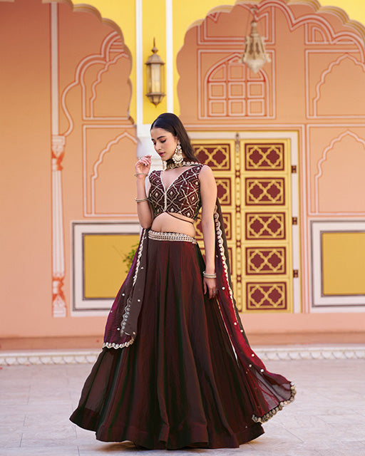 Maroon Color Fendi  Embroidered Lehenga Choli