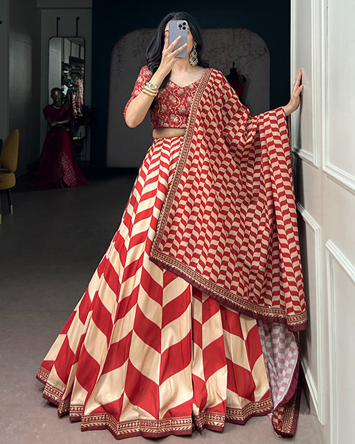 Red Color Vaishali Silk Gota Patti Lehenga Set