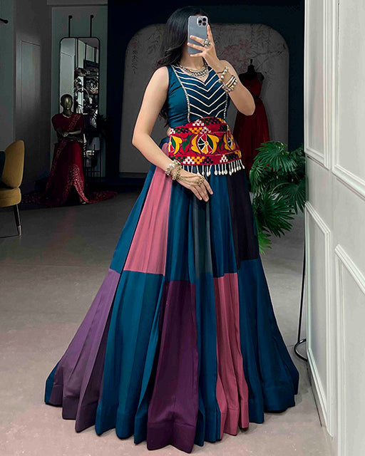 Multi Color Rayon Navratri With Gamthi Work Navratri Lehenga Choli