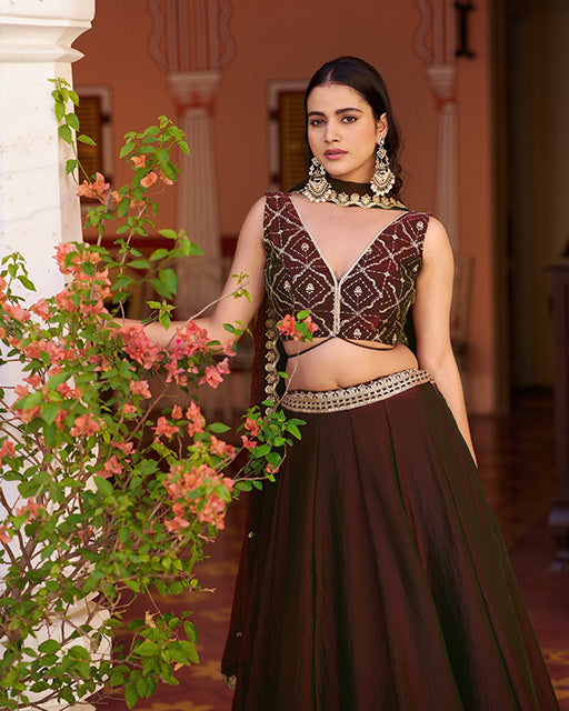 Maroon Color Fendi  Embroidered Lehenga Choli