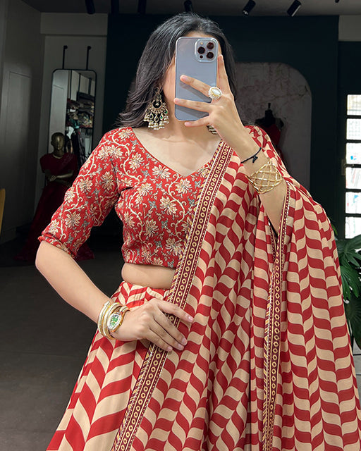 Red Color Vaishali Silk Gota Patti Lehenga Set