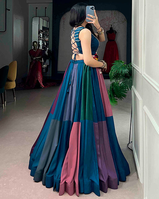 Multi Color Rayon Navratri With Gamthi Work Navratri Lehenga Choli