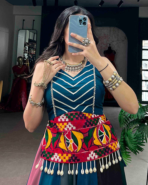 Multi Color Rayon Navratri With Gamthi Work Navratri Lehenga Choli