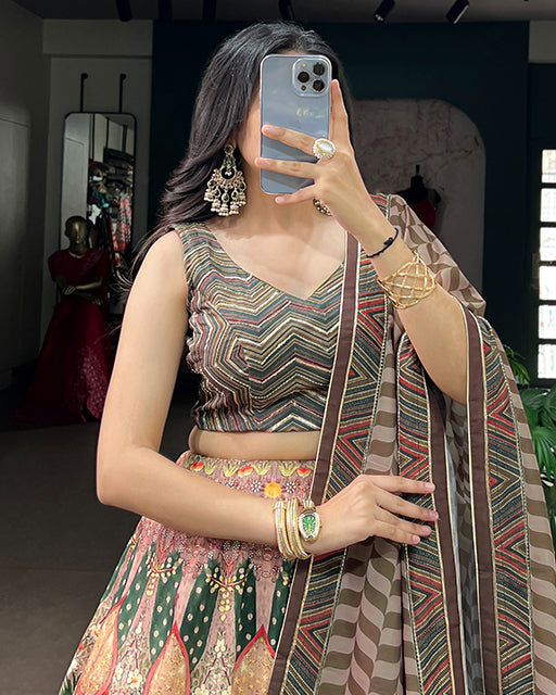 Brown Color Vaishali Silk Gota Patti Lehenga Set