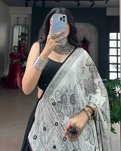 Black Color Chinon Silk Navratri Lehenga Choli