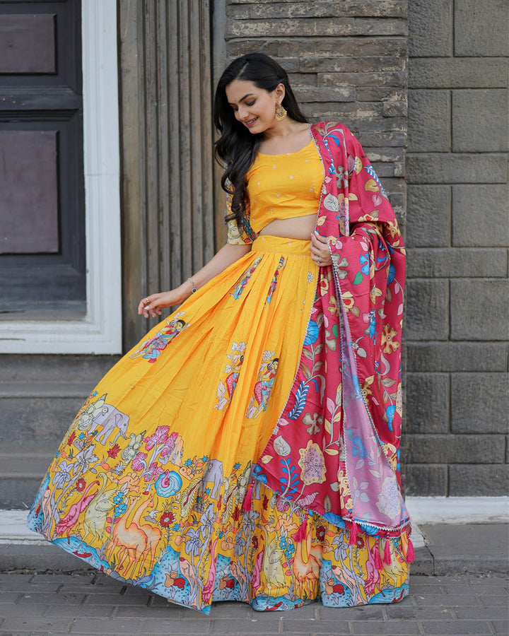 Yellow And Pink Color Designer Printed Lehenga Choli
