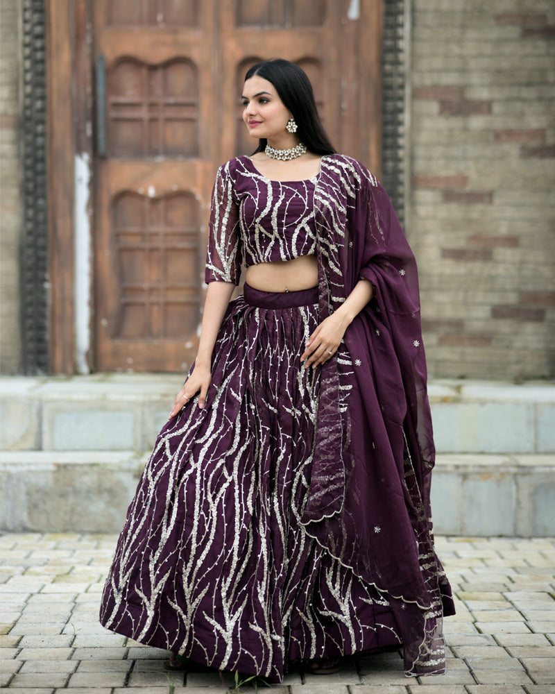 Wine Color Designer Tebby Silk Lehenga Choli