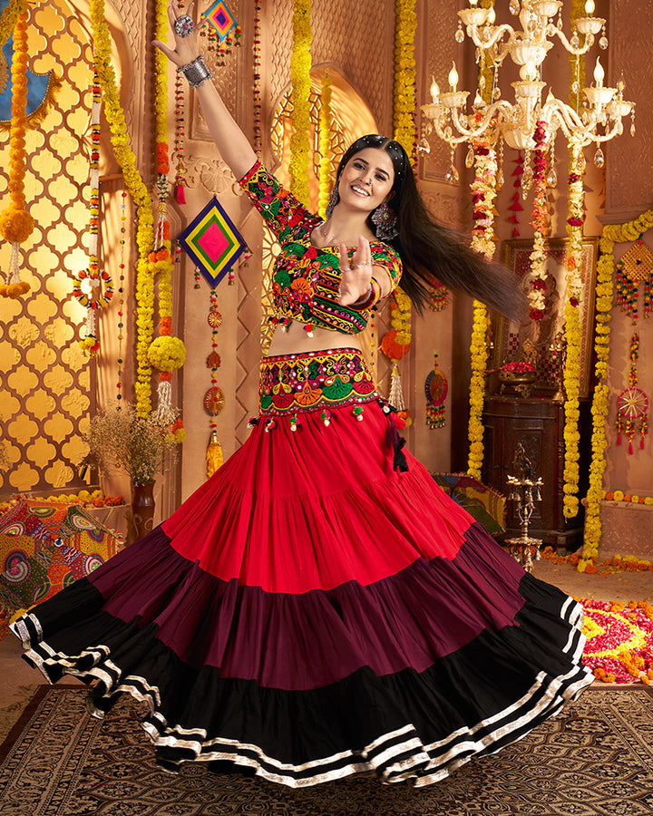 Vibrant Red Multi Color Embroidered Garba Choli