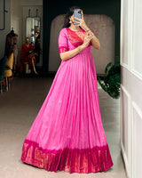 Pink Color Mass Mello Zari Weaving Gown