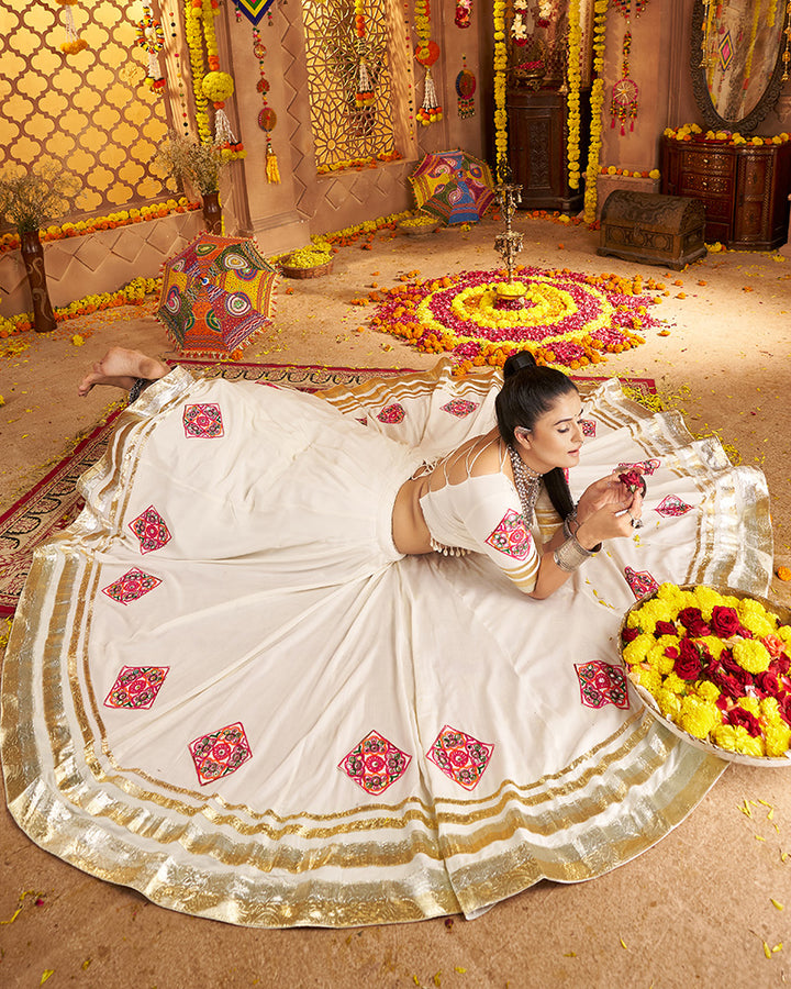 Festive White Mirror Work Navratri Lehenga Choli