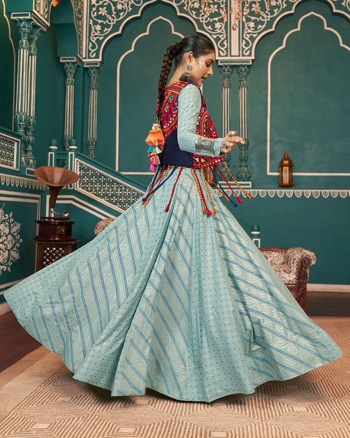Pista Green Color Rayon Navratri Lehenga Choli