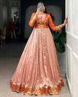Peach Color Vichitra Silk Zari Weaving Gown