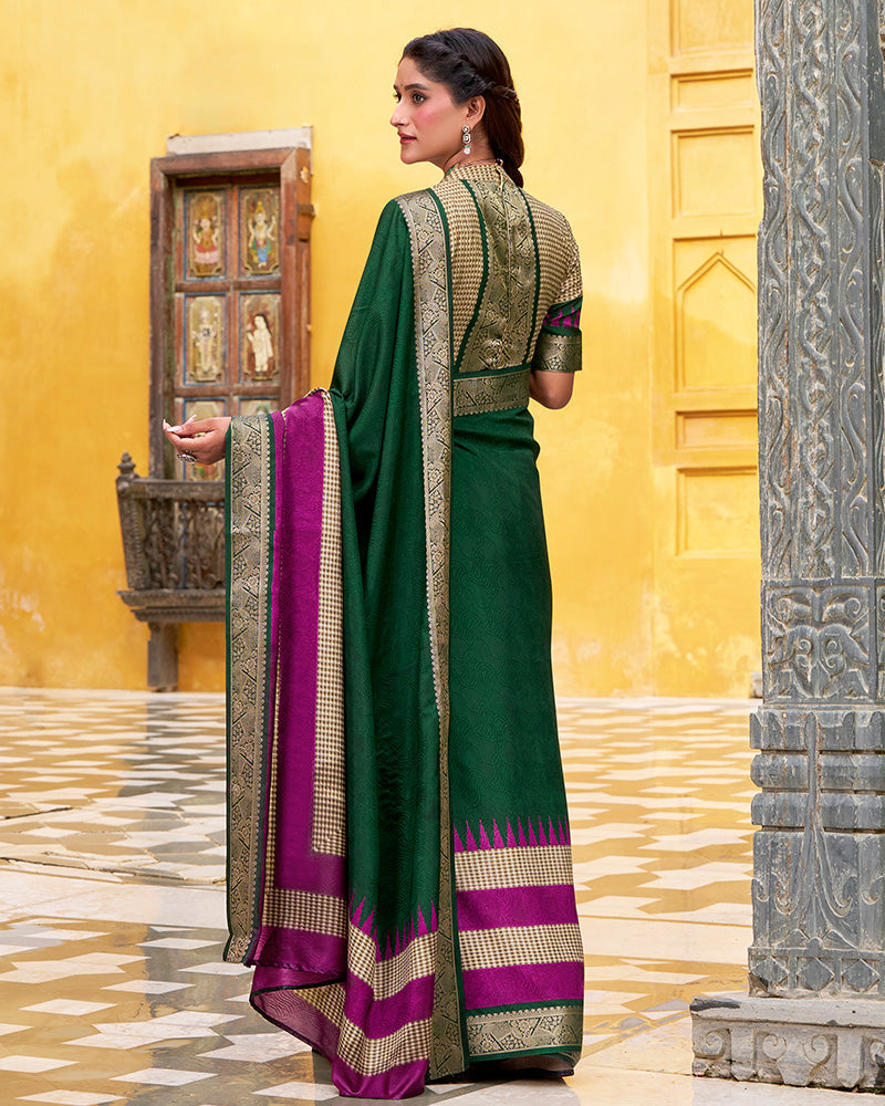 Green Color Poly Cotton Printed Saree