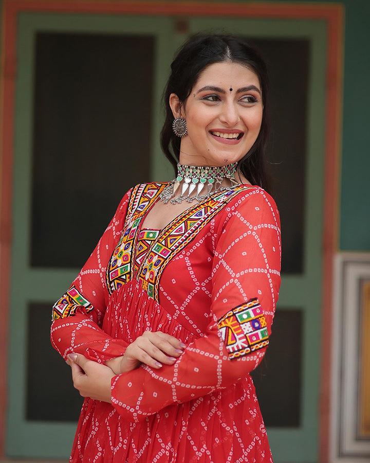 Navratri Special Orange Color Faux Georgette Bandhej Gown