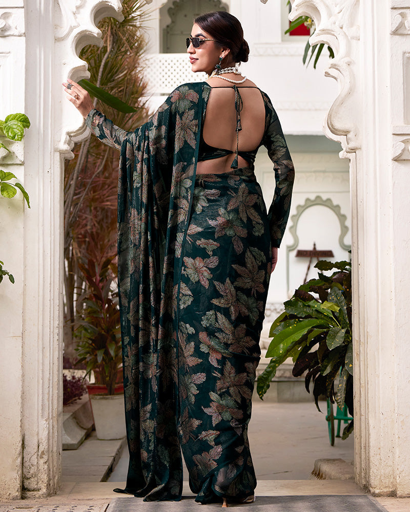 Bottle Green Color Lurex Brasso Viscose Saree