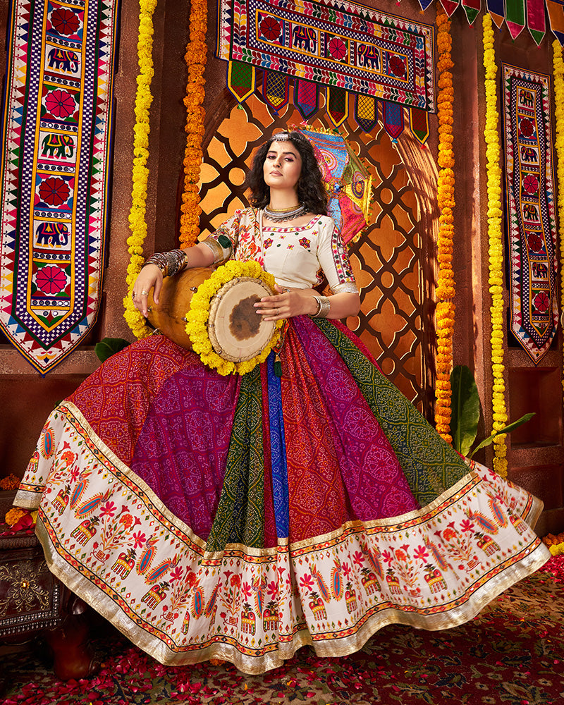 Traditional Multi Color Mirror Work Navratri Lehenga Choli