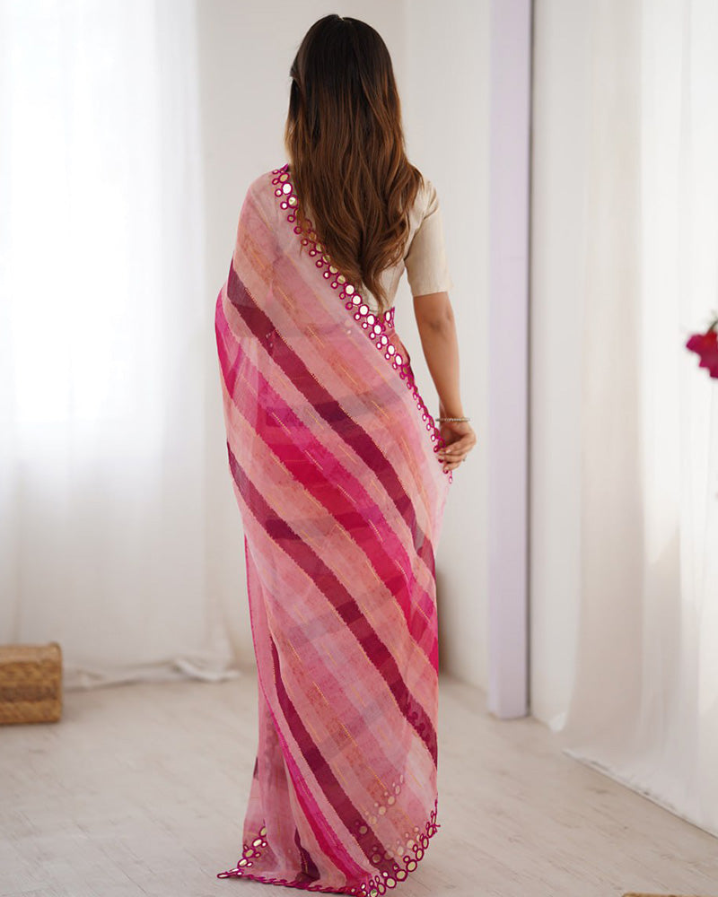 Baby Pink Color Smooth Marble Chiffon Printed Saree