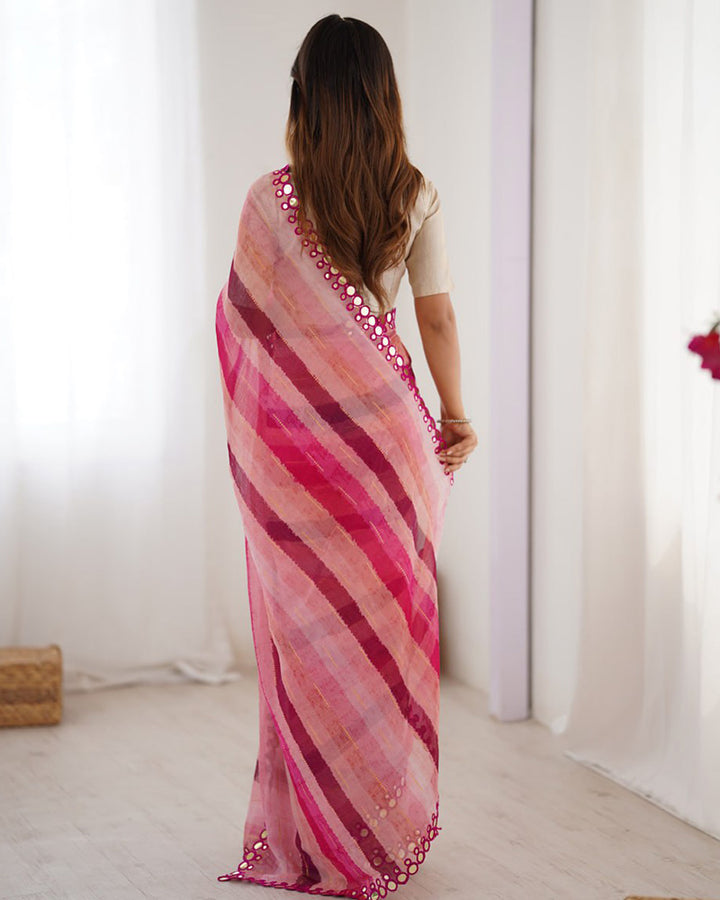 Baby Pink Color Smooth Marble Chiffon Printed Saree