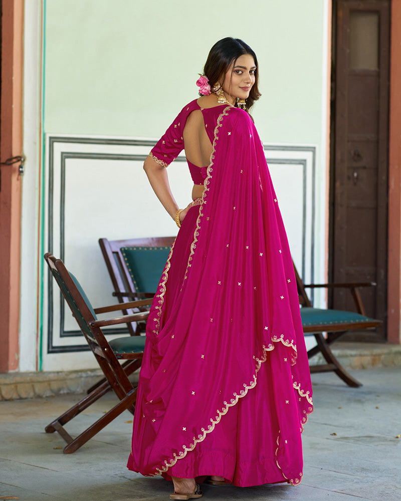 Designer Rani Pink Color Chinon Embroidered Lehenga Choli