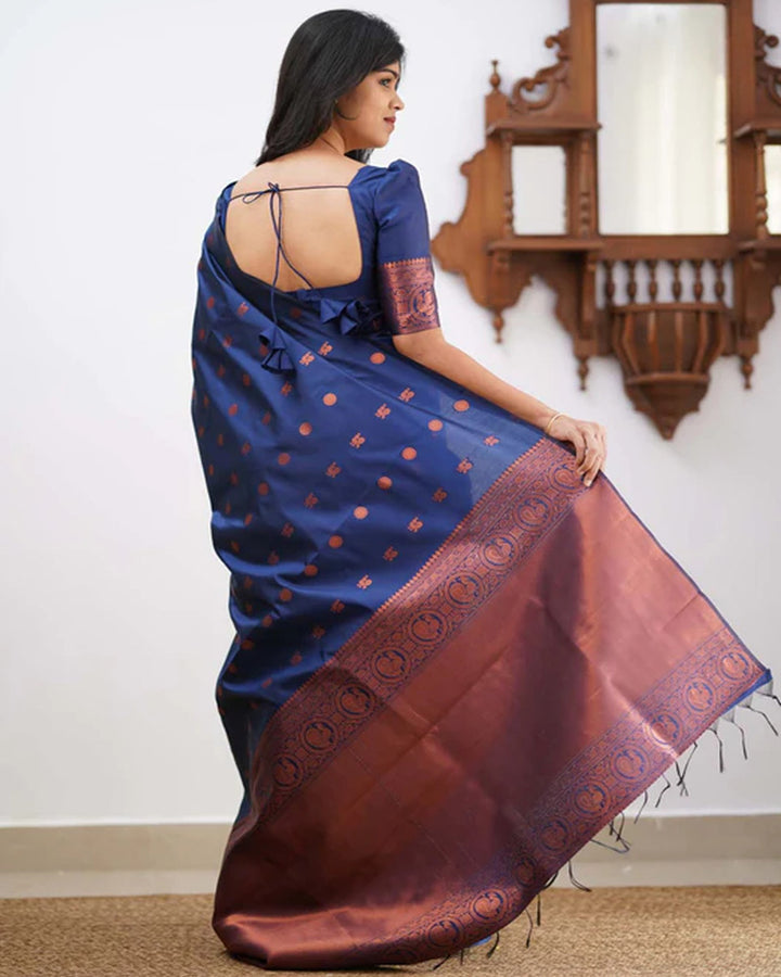 Designer Navy Blue Color Jacquard Banarasi Silk Saree