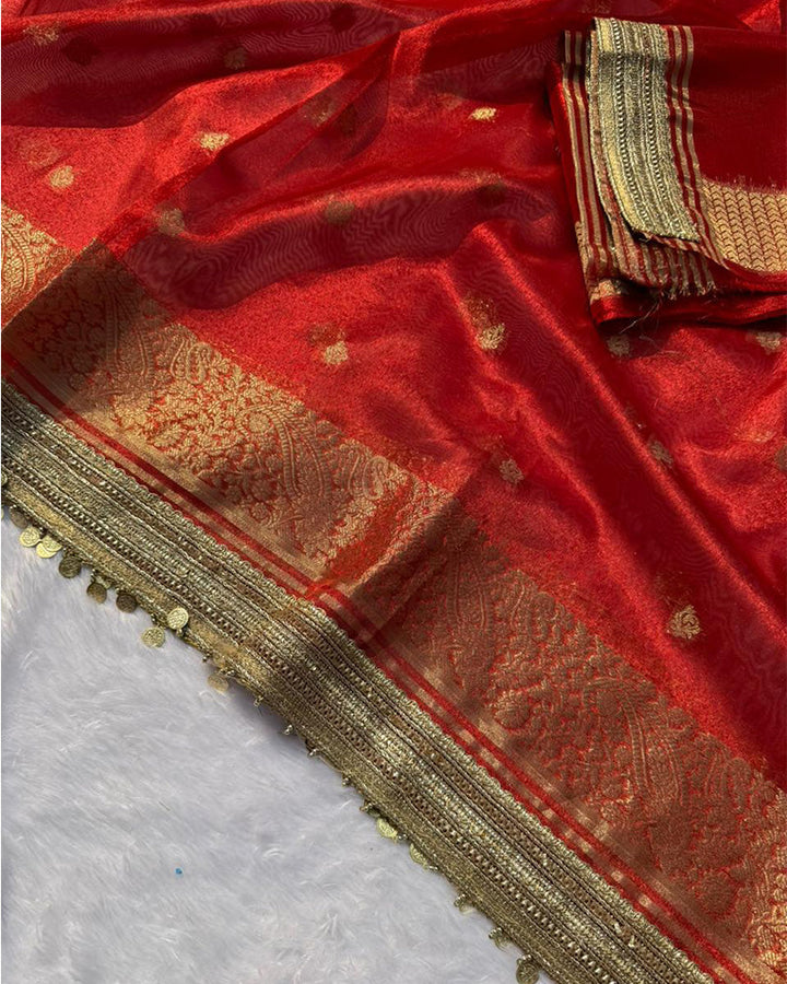 Classic Red Color Tissue Silk Saree