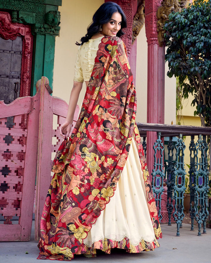 Designer Off White Color Vichitra Silk Lehenga Choli