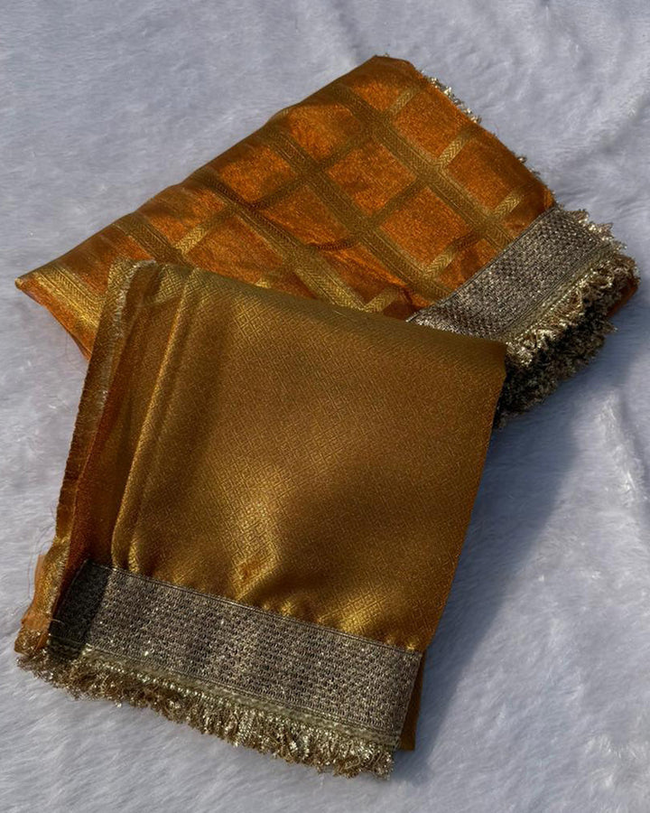 Orange Color Banarasi Gharchola Tissue Silk Saree