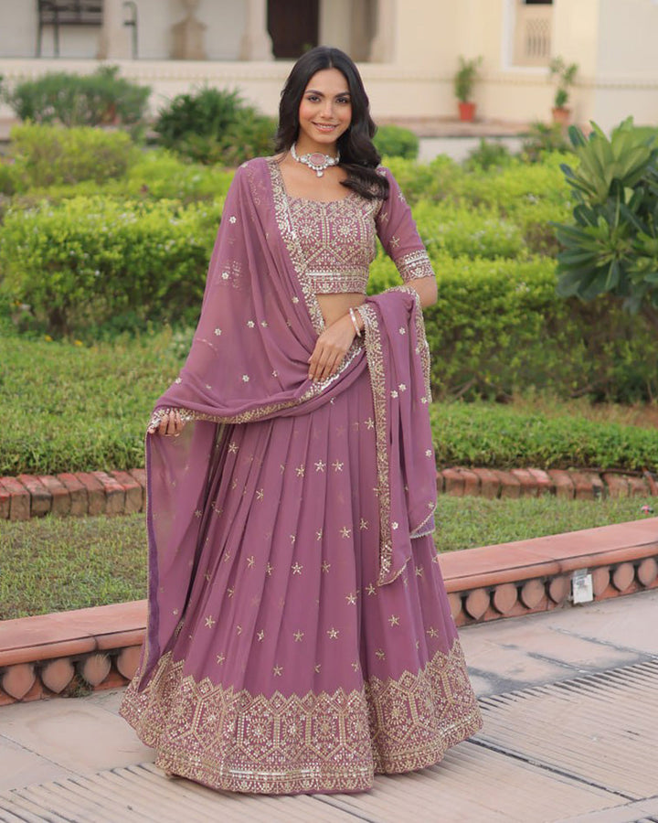 Dusty Onion Color Georgette Sequence Embroidery Lehenga Choli