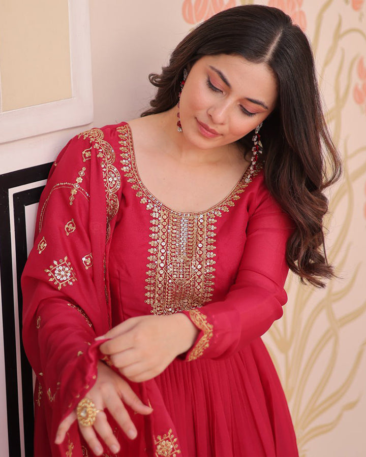 Designer Rani Pink Color Star Georgette Embroidered Gown