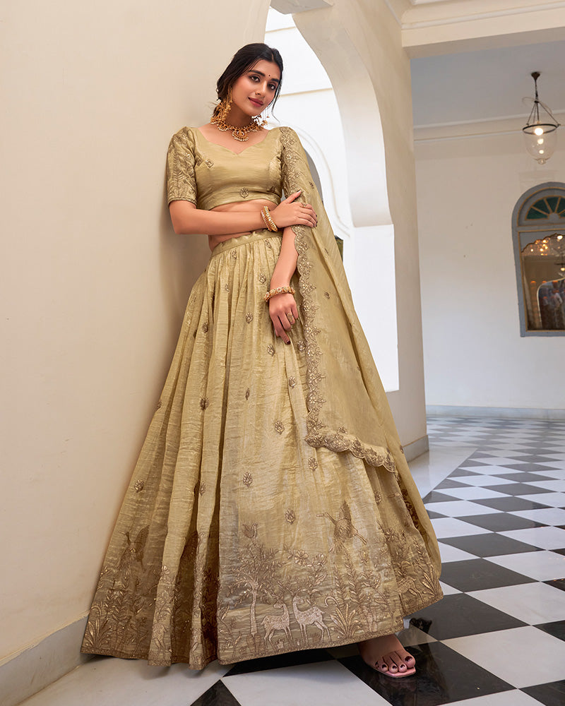 Designer Off-White Color Gold Crush Sequence Embroidered Work Lehenga Choli