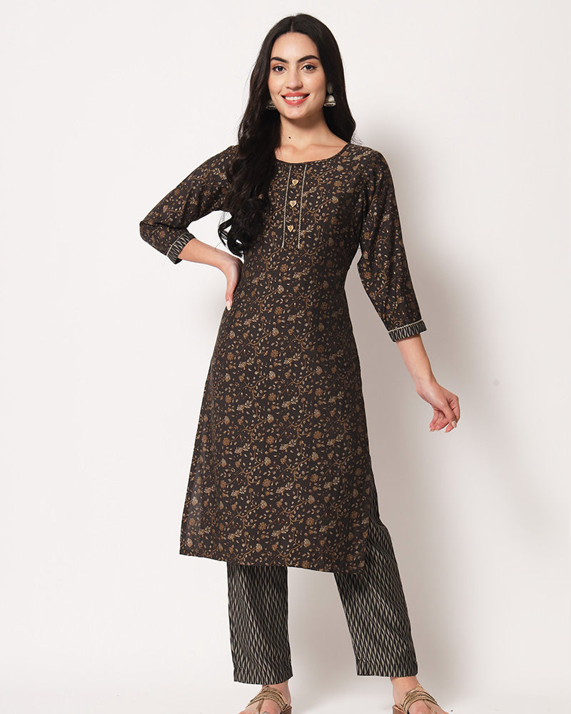 Charcoal Grey Color Chanderi Silk Salwar Suit