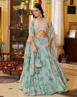 Green Color Georgette Embroidered Lehenga Choli