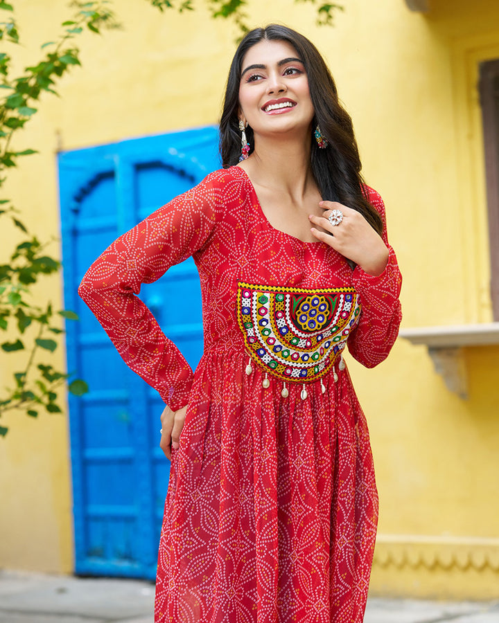 Elegant Red Georgette Bandhani Print Kurti