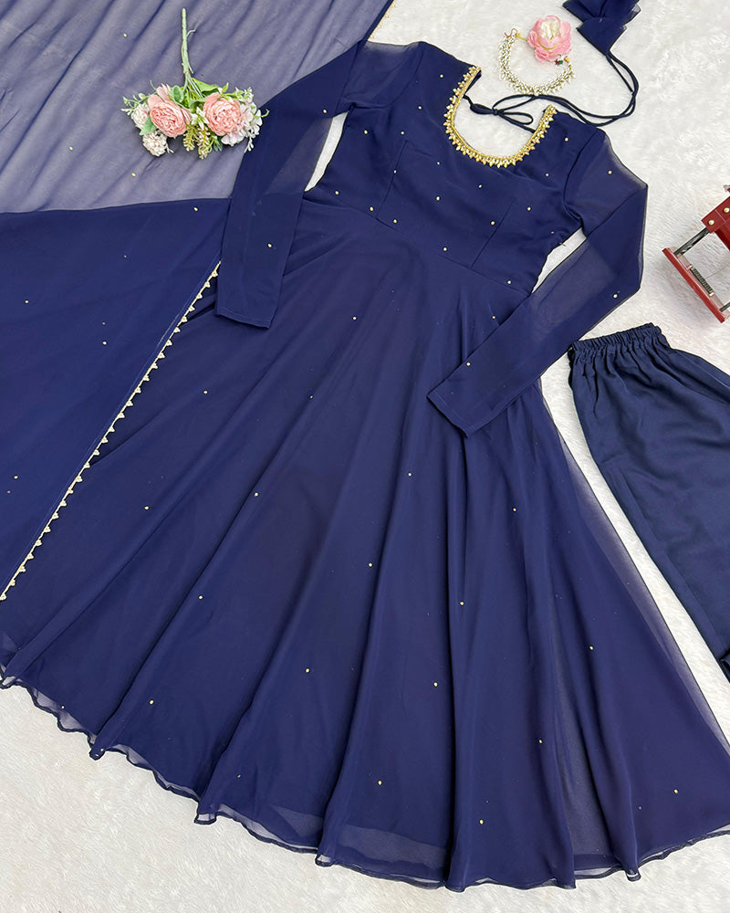 Royal Blue Color Georgette Anarkali Three Piece Suit